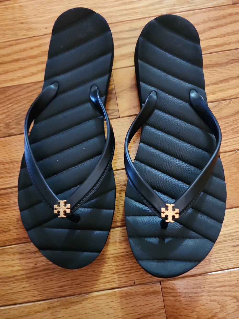 Tory Burch Kira Leather Flip Flop Flat Black Sandals Size 8M